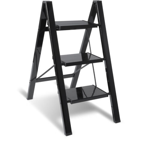SWANEW Scala pieghevole. scala in lega di alluminio con portata di 150 kg - 3 gradini Nero. circa 84.5 cm