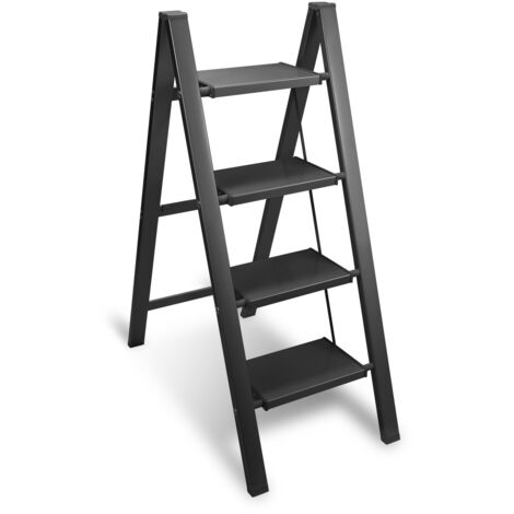 SWANEW Scala pieghevole  scala in lega di alluminio con portata di 150 kg - 4 gradini Nero  circa 110 cm
