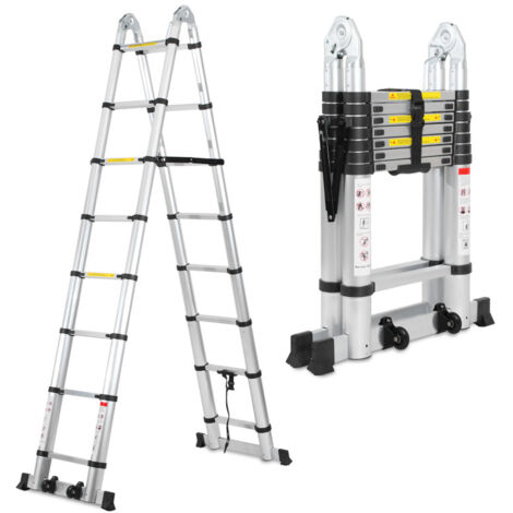 SWANEW Scala telescopica 2,5m + 2,5m scala allungabile in alluminio argento scala allungabile antiscivolo