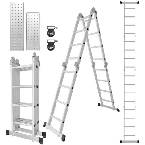 SWANEW Scala telescopica 4x4 livello + ruota + tavola scala in alluminio scala estraibile antiscivolo scala allungabile allungabile