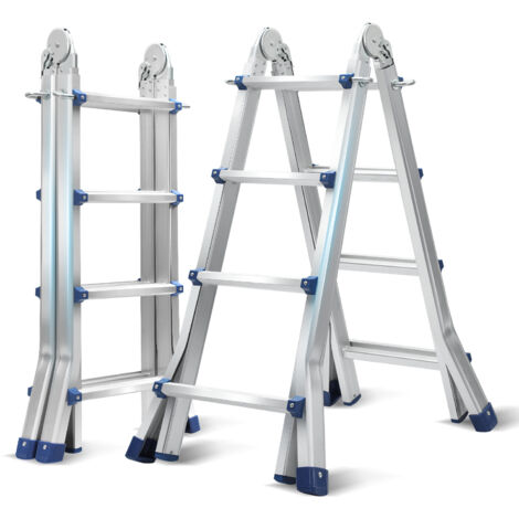SWANEW Scala telescopica 4x4 passeggiate argento + multifunzionale,Compatto e portatile con sistema di chiusura morbida Scala telescopica Max. carico massimo 150 kg