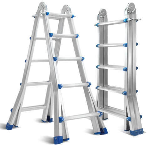 SWANEW Scala telescopica 4x5 marchi argentato + multifunzionale,Compatto e portatile con sistema di chiusura morbida Scala telescopica Max. carico massimo 150 kg