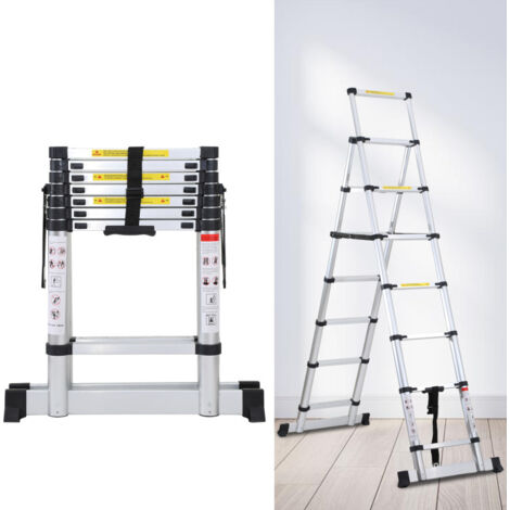 SWANEW Scala telescopica articolata 1,4 +1,7m, 4x5 gradini professionale multifunzione pieghevole