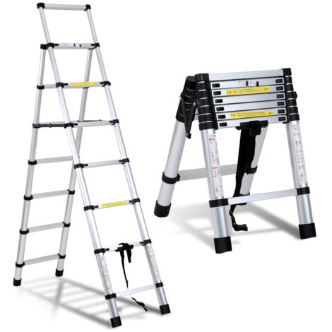 SWANEW Scala telescopica articolata 2,0+1,7m, 5x6 gradini professionale multifunzione pieghevole