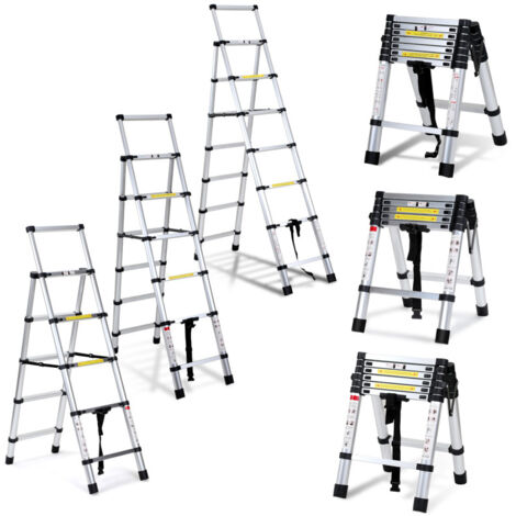 SWANEW Scala telescopica articolata 2,0 +2,3m, 6x7 gradini professionale multifunzione pieghevole