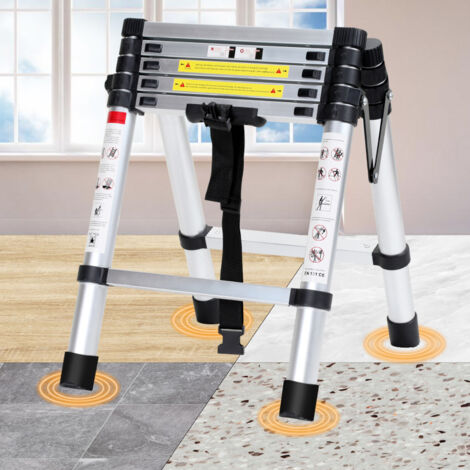SWANEW Scala telescopica in alluminio Scala multiuso 1.7M+2.0M Scala a scorrimento Stabile Con barra di pesatura in alluminio Scala doppia fino a 150kg Argento