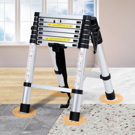 SWANEW Scala telescopica in alluminio Scala multiuso 2.0M+2.3M Scala a scorrimento Scala pieghevole Stabile Con barra di pesata Scala in alluminio fino a 150kg Argento
