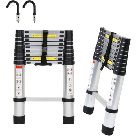 JOPASSY SWANEW Scala telescopica in alluminio Scala multiuso 2.6M Scala Stabile in alluminio Scala doppia fino a 150kg Argento con gancio