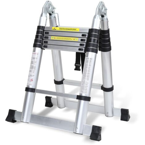 SWANEW Scala Telescopica Portatile Multifunzione in Alluminio Pieghevole da 1,9m+1,9m con Borsa da Trasporto e Guanti, Carico Massimo 150kg