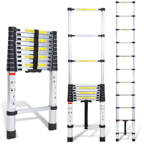 SWANEW Scala Telescopica Portatile Multifunzione in Alluminio Pieghevole da 3,2m con Borsa da Trasporto e Guanti, Carico Massimo 150kg