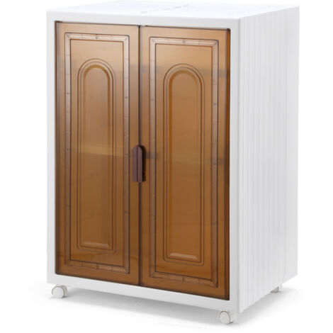 SWANEW Scatola di stoccaggio in plastica 310L, 3 livelli pieghevoli con 4 ruote e coperchi, scatola per camera da letto, cucina