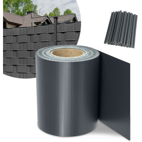 SWANEW Schermo privacy da giardino in PVC Recinzione a doppia barra Rotolo di pellicola per recinzione balcone 10 pezzi PVC 35x0.19m antracite