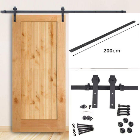 SWANEW Schiebetürsystem Schiebetürbeschlag Set 150kg Bodenführungsrolle Türführung Montageset Laufschiene Glas/Holztür Schiebetür 183cm - Schwarz