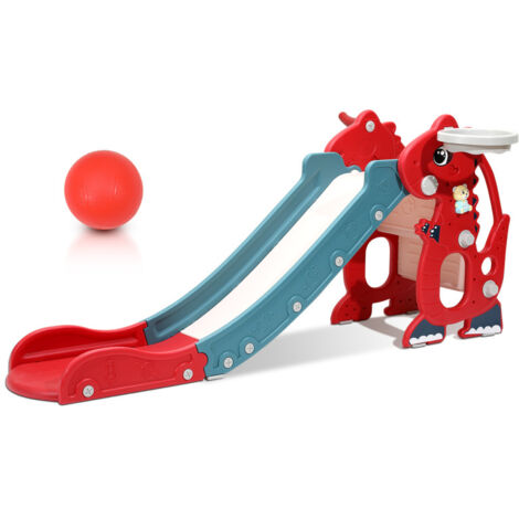 SWANEW Scivolo per bambini 4 in 1 Parco giochi pieghevole con canestro da basket Anello di lancio Apprendimento dell'inglese rosso
