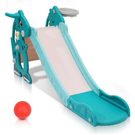 SWANEW Scivolo per bambini 4 in 1 Parco giochi pieghevole con canestro da basket Anello di lancio Apprendimento dell'inglese verde
