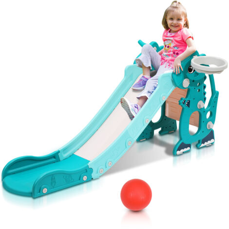 SWANEW Scivolo per bambini baby 145 cm scivolo da giardino 4 in 1 scivolo basket verde