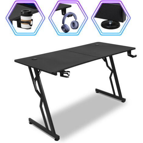 SWANEW Scrivania da gioco con tappetino per mouse, portabicchieri e gancio per cuffie, gambe della scrivania a forma di Z Scrivania da gioco - 140x60cm, senza LED