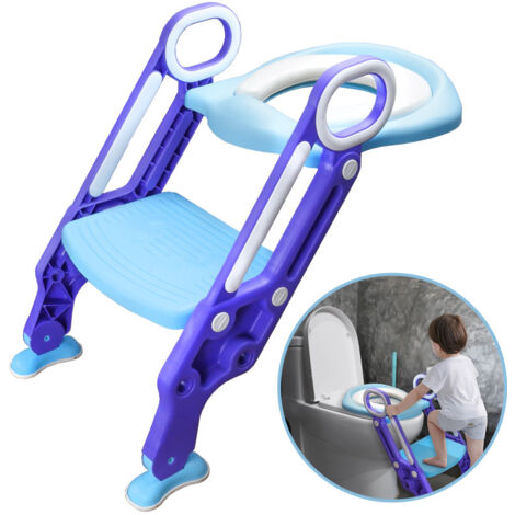 SWANEW Sedile da toilette per bambini pieghevole e regolabile con ampi gradini Comodo sedile da toilette Materiali di alta qualità Blu + Viola