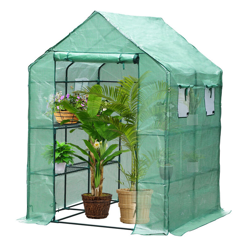 Serre de Jardin pe avec Étagères 3 Niveaux pour Légume Plante Fleur Bâche Renforcée 135g-m2 Protéger Vos Plantes 143x143x195cm Vert - Swanew