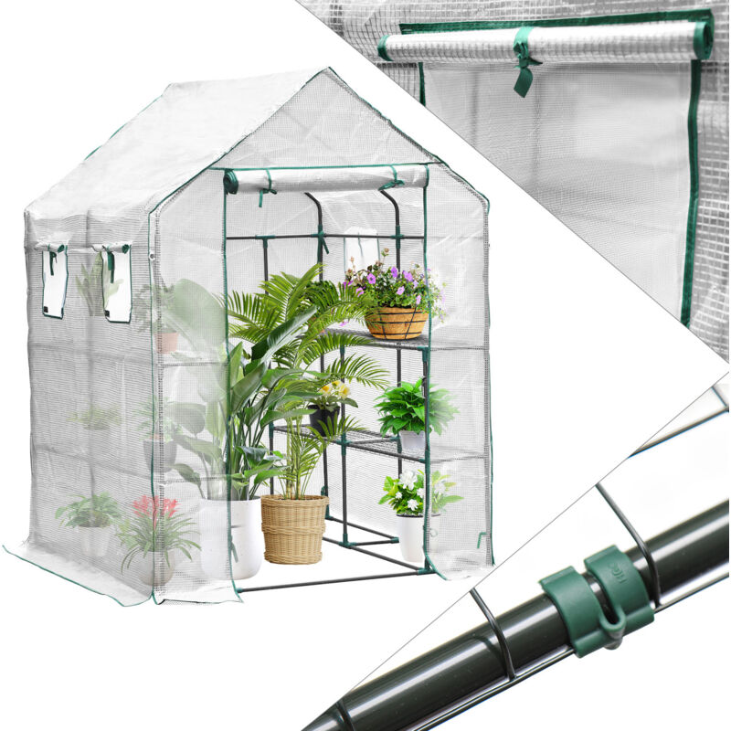 Serre de Jardin pour Légume Plante Fleur Bâche Renforcée 135g-m2 Protéger Vos Plantes 143x143x195cm, Blanc - Swanew