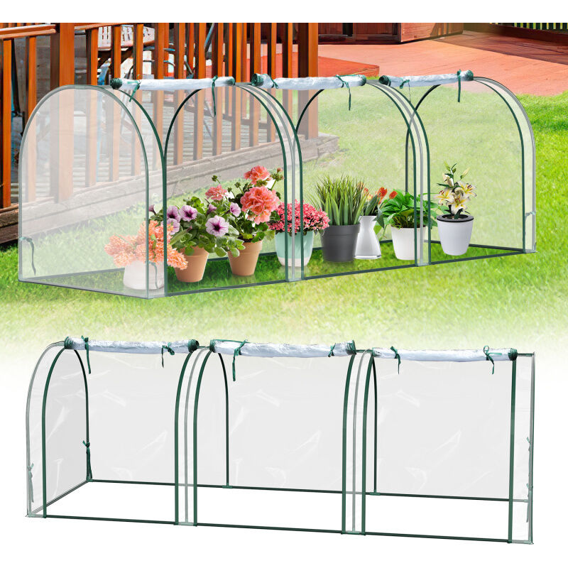 Serre de jardin tunnel 2,7L x 0,9l x 0,9H m 3 portes zippées bâche pvc transparent métal époxy vert - Swanew