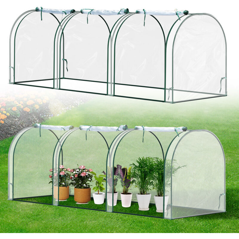 Serre de Jardin,Serre Hivernage avec 3 Portes enroulables,Bâche Renforcée en PE,Cadre en Tube d'acier,270x90x90cm,Transparent - Swanew