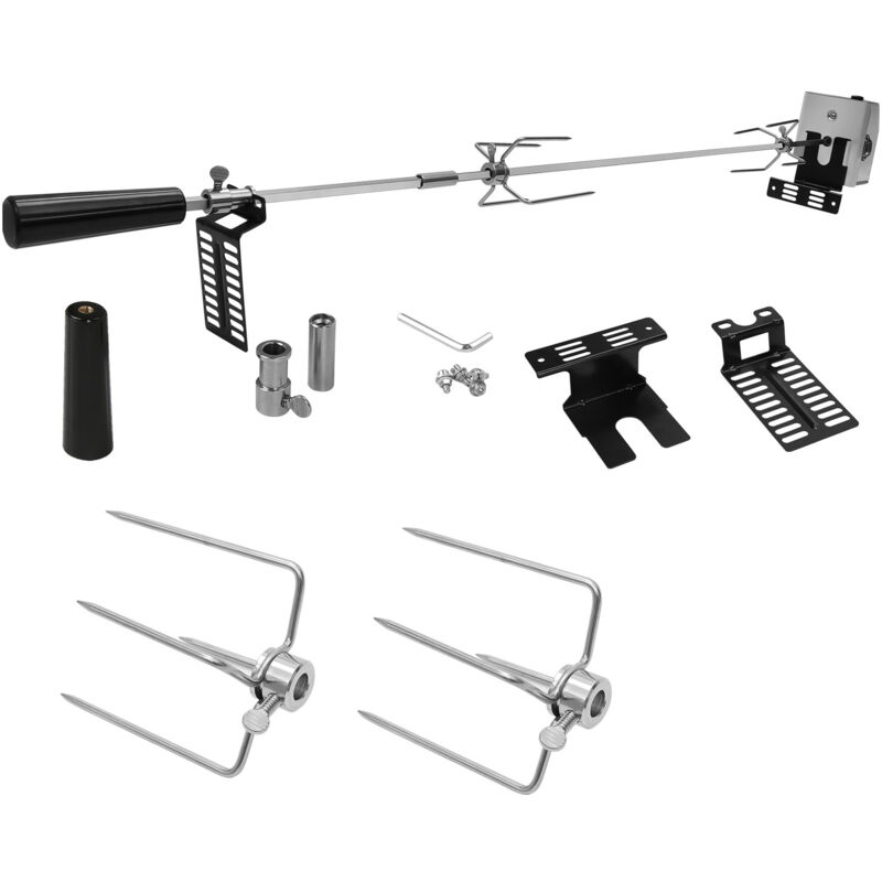 Swanew - Set de brochettes pour barbecue avec moteur, brochette rotative en acier inoxydable, 220V - 240V, avec 2 aiguilles à viande