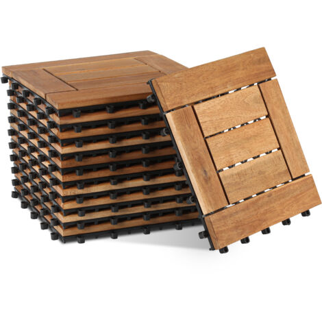 SWANEW Set di 11 piastrelle in legno per terrazze mosaico 1 m², 30 x 30 cm, piastrelle a incastro in legno di acacia
