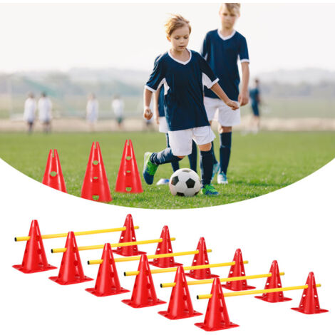 SWANEW Set di 12 ostacoli da allenamento rimovibili, ostacoli regolabili in altezza con 12 coni + 6 barre, aiuto per l'allenamento multi-sport