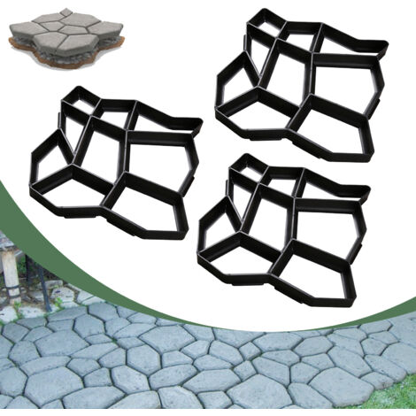 SWANEW Set di 3 stampi per cemento. 43x43x4cm. stampi per pietra da giardino. stampo in plastica per pavimentazione. nero