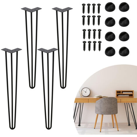 SWANEW Set di 4 gambe a forcella Telaio per tavolo Corridori per tavolo Gambe Tavolo da pranzo Harpins Gamba del tavolo a 3 montanti Nero - 61 cm