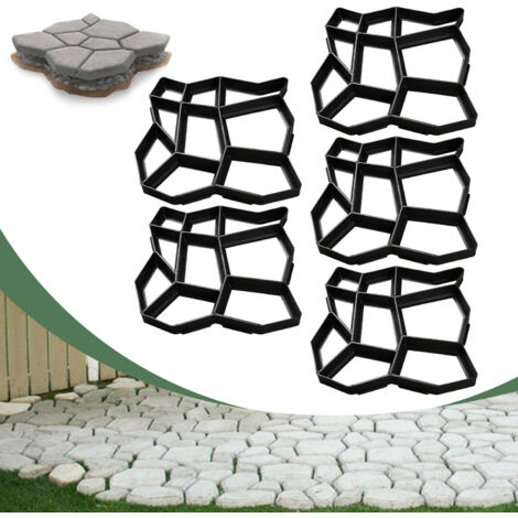 SWANEW Set di 5 stampi in plastica per calcestruzzo. 43x43x4cm. stampi per pietre da giardino. robusti. neri