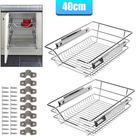 SWANEW Set di 6 cassetti da cucina Cassetto portaoggetti telescopico in metallo cromato Armadio portaoggetti Larghezza armadio 40CM