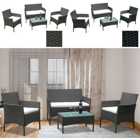 SWANEW Set di mobili da giardino in resina a 4 posti - Marrone - Divano + Poltrona + Tavolo