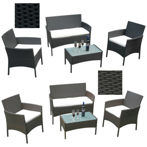 SWANEW Set di mobili da giardino in resina a 4 posti - Marrone - Divano + Poltrona + Tavolo