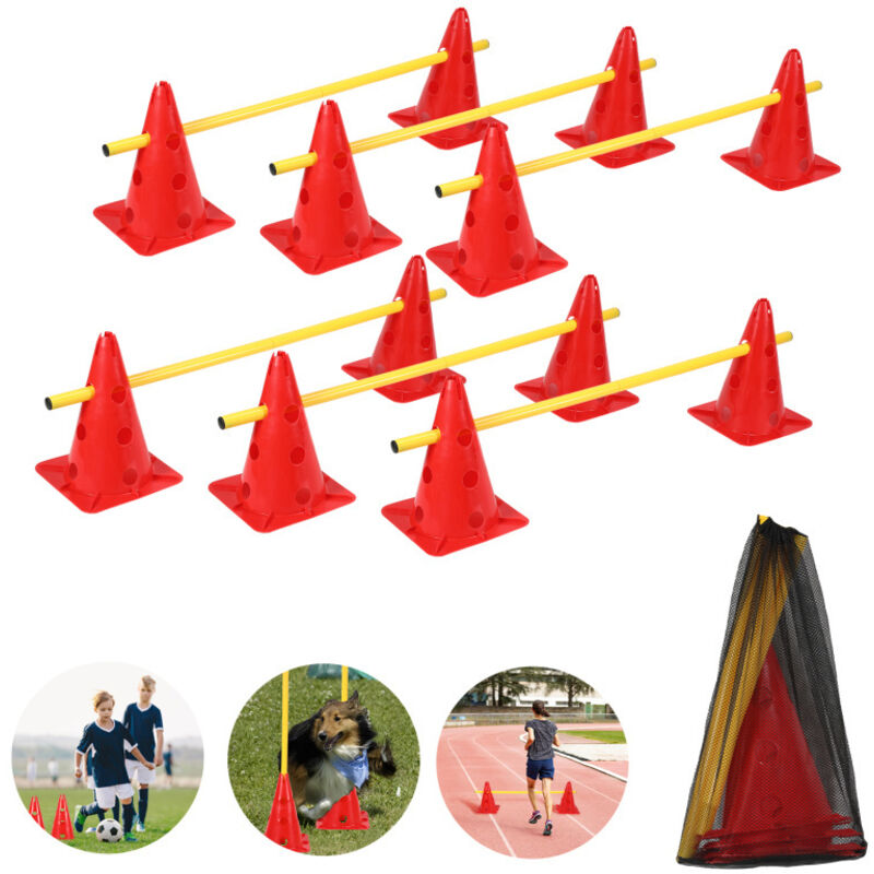 Swanew - Set d'obstacles Kit de haies à enfoncer Kit de haies Agility Training Sports Entraînement de la coordination avec 12 cônes+ 6 barres Hauteur