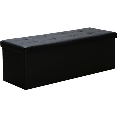 SWANEW Sgabelli con spazio di archiviazione. scatola di stoccaggio del petto di calcio pieghevole a 300 kg. pelle sintetica. 110 x 38 x 38 cm (nero)