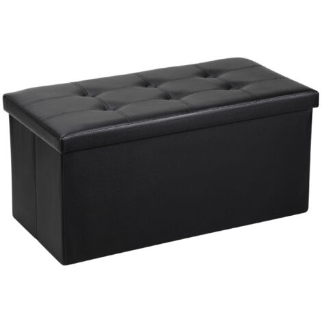 SWANEW Sgabello 76cmx38cmx38cm Panca pieghevole Storage Chest Footstool Repose Feet Sofa Ottoman con Rangemen Chest Nero