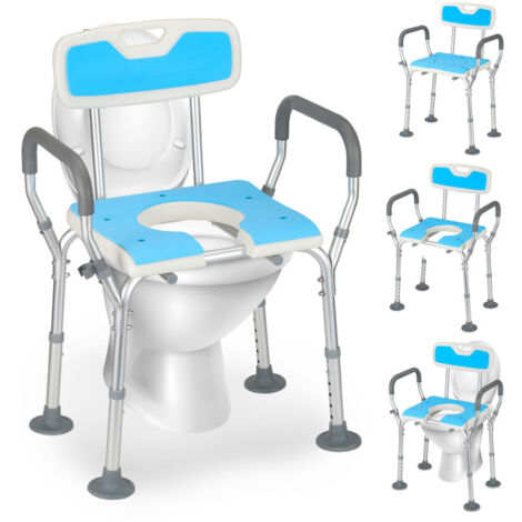 SWANEW Sgabello da doccia-Sedile da doccia fino a 135 kg Sgabello da bagno con braccioli e schienale Sedia da toilette 3 IN 1