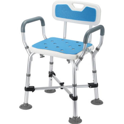SWANEW Sgabello da doccia Sgabello da bagno Sedia da doccia regolabile in altezza - fino a 180 kg Supporto a croce con braccioli e schienale