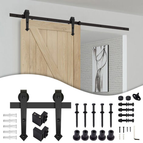 SWANEW Sistema di porte scorrevoli Set di accessori per binari a pavimento in legno Binario per porte a rulli in vetro 150kg Pfeil 183cm