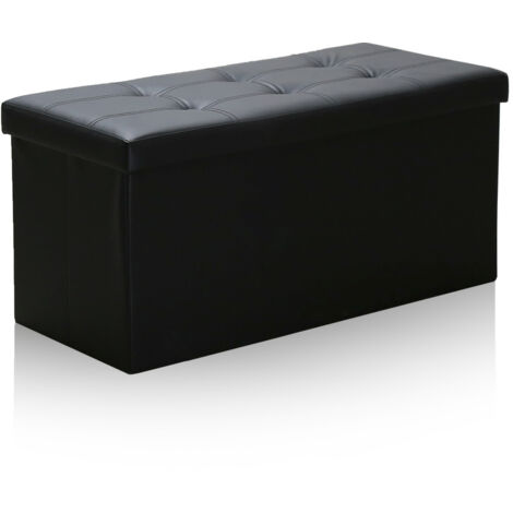 SWANEW Sitzbank mit Stauraum. Sitzhocker. Sitztruhe. Aufbewahrungsbox. faltbar. 80 L. belastbar bis 300 kg. 76 x 38 x 38 cm. Schwarz