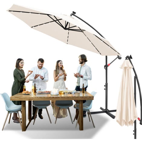 SWANEW Sonnenschirm Ampelschirm 350 cm mit LED, UV-Schutz, Kurbel -Beige