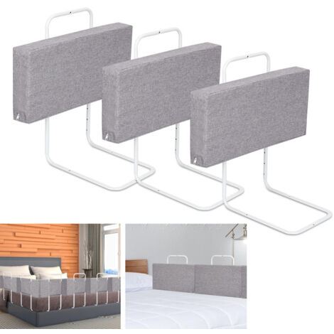 SWANEW Sponda Letto Griglia di protezione per il Letto Bambini 50 cm Barriere per letto Anticaduta Regolabile in Altezza per Letto. Protezioni Laterali Regolabili. 3 Pezzo. Grigio Lino