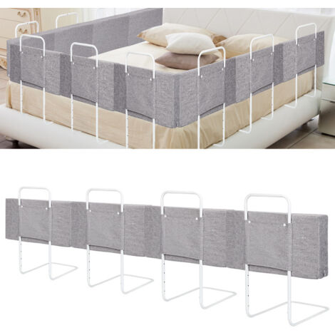 SWANEW Sponda Letto Griglia di protezione per il Letto Bambini 50 cm Barriere per letto Anticaduta Regolabile in Altezza per Letto. Protezioni Laterali Regolabili. 4 Pezzo. Grigio Lino