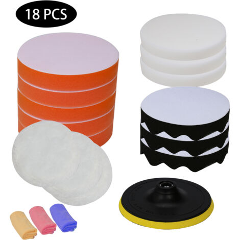 SWANEW Spugna per lucidatura 18 pezzi 150 mm (6 pollici). set di spugne per lucidatura per trapano a tampone per lucidatura. set per tampone per lucidatura e piastra per lucidatura in lana
