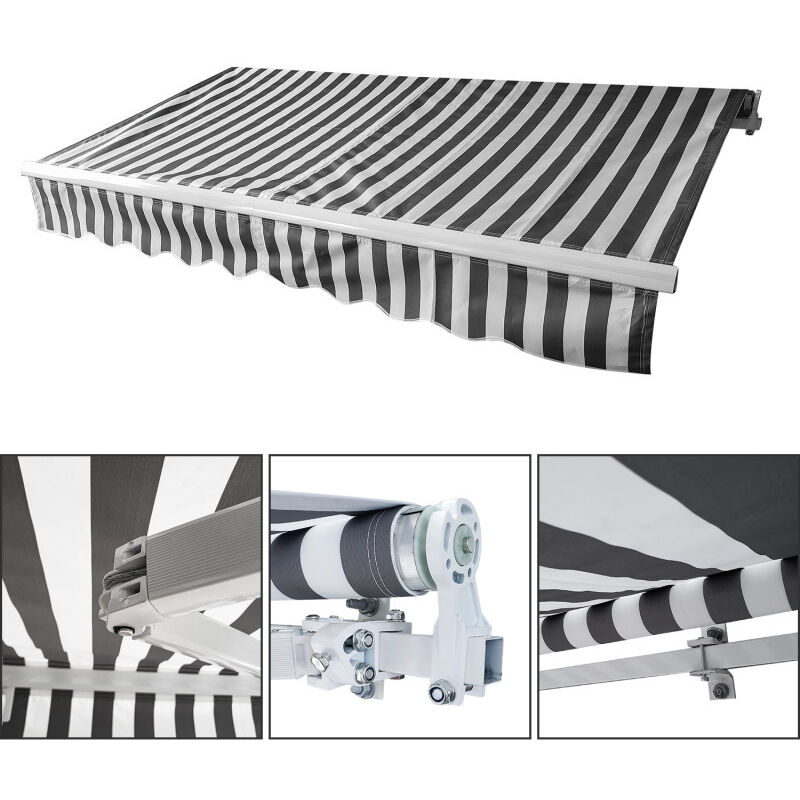 Store Banne de Contrôle Manuel Auvent Rétractable aluminium+polyester avec Manivelle Revêtement pa pour terrasse/toit Gris&Blanc 350x300cm - Swanew