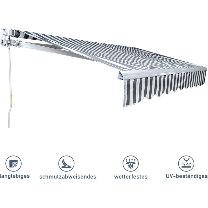 Store de balcon Store Banne Manuel Store extérieur Auvent Balcon Articulé Anti-UV Terrasse Jardin Gris Blanc 350 x 300 cm - Swanew
