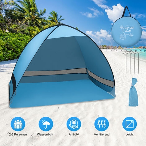 SWANEW Strandmuschel Strandmuscheln UV 50+ Beach Strandzelt EXPLORER blau Pop Up Wurfzelt Campingzelt - blau