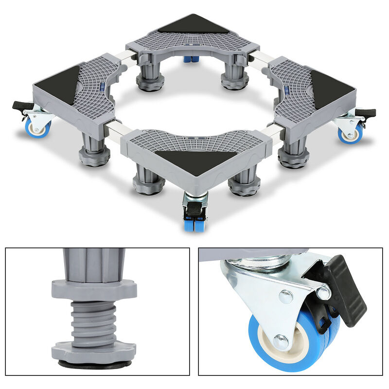 Vingo Support de machine à laver Base de Réfrigo de Lave-linge et de Sèche-linge Réglable 8 pieds + 4 roues 41-66cm
